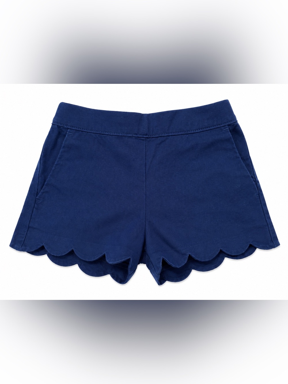 Girls Navy Scalloped Hem Cotton Shorts